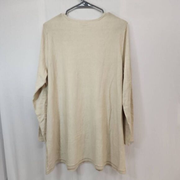 J. Jill Size Large Cream Silk Cotton Blend Long-Sleeve Soft Lightweight Blouse T - Picture 3 of 7